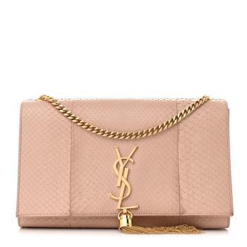 SAINT LAURENT Snakeskin Medium Classic Monogram Kate Tassel Satchel Beige