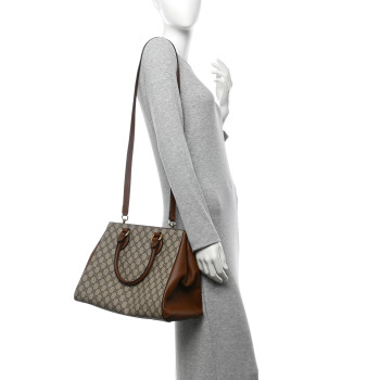GUCCI GG Supreme Monogram Moon Calfskin Top Handle Tote Bag Beige Ebony Tuscany