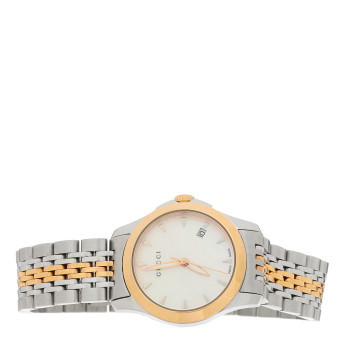 GUCCI Stainless Steel Mother of Pearl 27mm G-Timeless Two Tone Quartz Watch