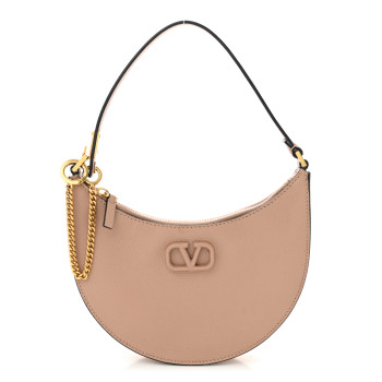 VALENTINO GARAVANI Grainy Calfskin Mini Vlogo Hobo Bag Rose Cannelle