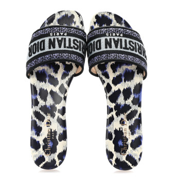 CHRISTIAN DIOR Canvas Mizza Embroidered Dway Mules Slide Sandals 38.5 Ocean