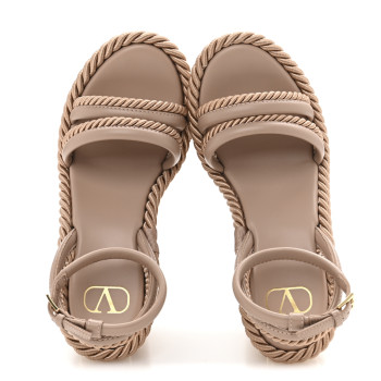 VALENTINO GARAVANI Calfskin VLogo Summerblocks Platform Wedge Sandals 38 Rose Cannelle