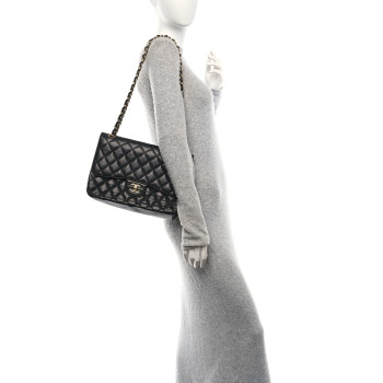 CHANEL Caviar Quilted Jumbo Double Flap Black