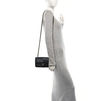 CHANEL Lambskin Chevron Quilted Mini Rectangular Flap Black