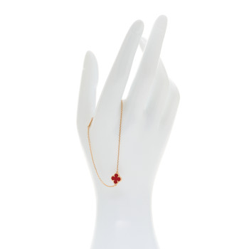 VAN CLEEF & ARPELS 18K Rose Gold Carnelian Sweet Alhambra Bracelet