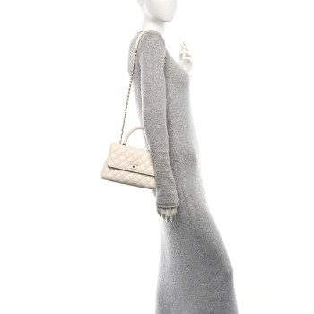CHANEL Caviar Quilted Mini Coco Handle Flap White