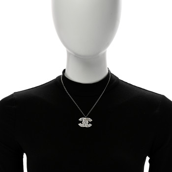 CHANEL Crystal Heart CC Necklace Silver