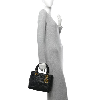 CHRISTIAN DIOR Lambskin Cannage Medium Lady Dior Black