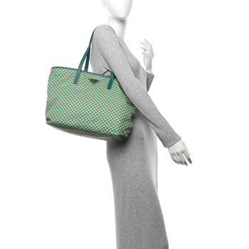 PRADA Re-Nylon Saffiano Triangolo Symbole Shopping Tote Green