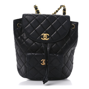 CHANEL Lambskin Quilted Drawstring Backpack Black