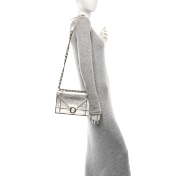 CHRISTIAN DIOR Metallic Crinkled Lambskin Medium Diorama Flap Bag Silver