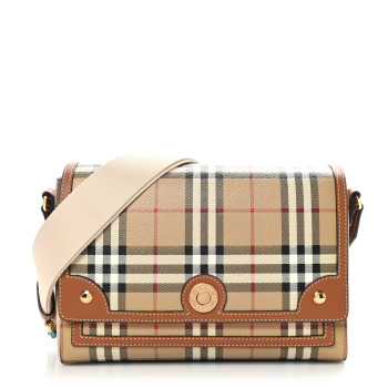 BURBERRY Coated Canvas Calfskin Vintage Check Medium Note Crossbody Bag Briar Brown