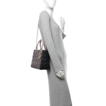 CHRISTIAN DIOR Lambskin Cannage Medium Tri-Color Lady Dior Brown