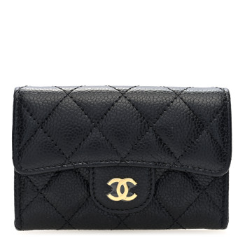CHANEL Caviar Quilted Flap Card Holder Wallet Black