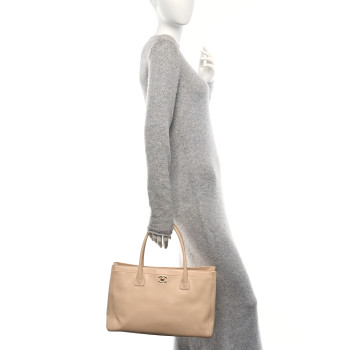 CHANEL Calfskin Cerf Executive Shopper Tote Beige Clair