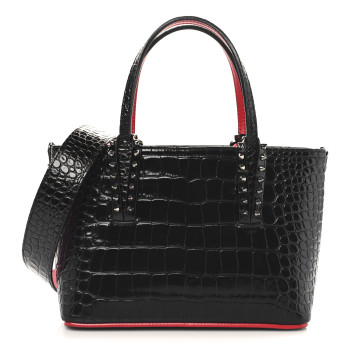 CHRISTIAN LOUBOUTIN Calfskin Crocodile Embossed Mini East West Cabata Tote Black