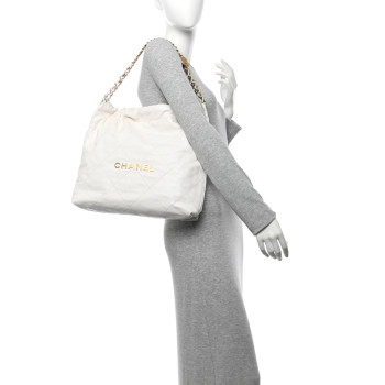 CHANEL Shiny Calfskin Quilted Small Chanel 22  White