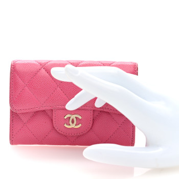 CHANEL Caviar Quilted Flap Card Holder Wallet Pink