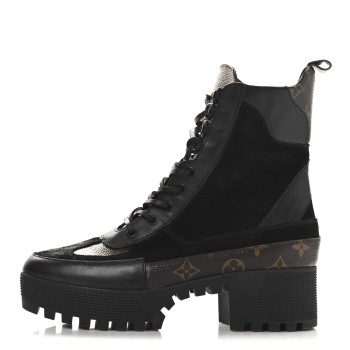 LOUIS VUITTON Suede Calfskin Monogram Laureate Platform Desert Boots 40 Black