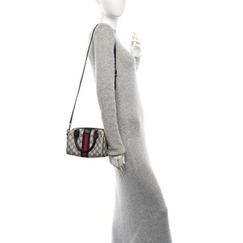 GUCCI GG Supreme Monogram Textured Dollar Calfskin Web Mini Ophidia Top Handle Bag Beige Blue