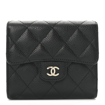 CHANEL Caviar Quilted Compact Flap Wallet Black