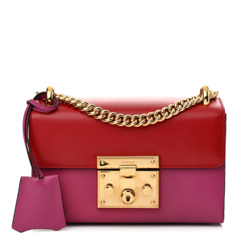 GUCCI Calfskin Small Padlock Shoulder Bag New Rosette Hibiscus Red