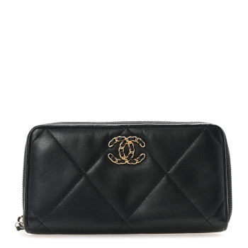CHANEL Lambskin Quilted 19 Long Zipped Around Wallet Black