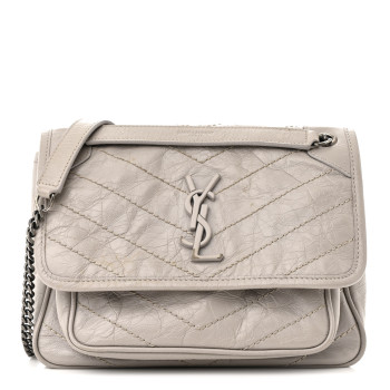 SAINT LAURENT Crinkled Calfskin Matelasse Monogram Baby Niki Chain Satchel Granite