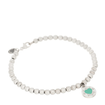 TIFFANY Sterling Silver Enamel 4mm Return To Tiffany Round Tag Bead Bracelet Blue