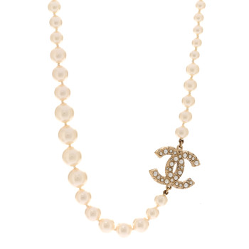CHANEL Pearl CC 100th Anniversary Necklace Light Gold