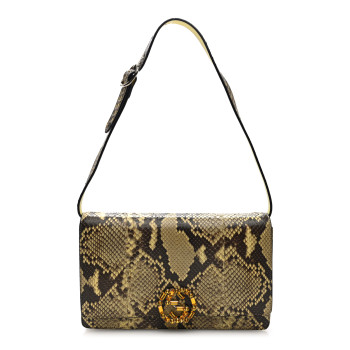 GUCCI Snakeskin Crystal GG Broadway Shoulder Bag Yellow