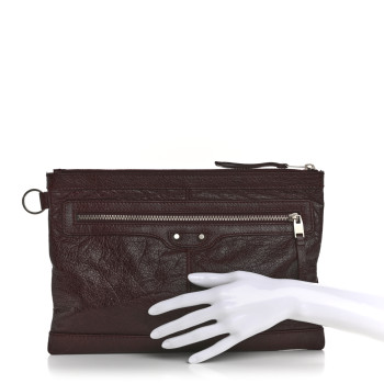 BALENCIAGA Agneau Arena Classic Silver Hardware Medium Clip Acajou Fonce