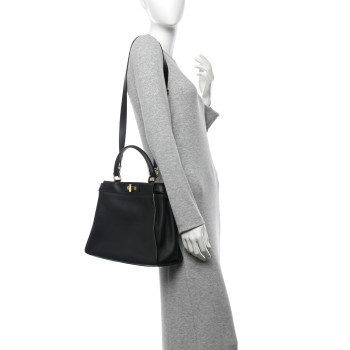 FENDI Vitello Seta Shiny Nappa Medium Peekaboo Iconic Satchel Black