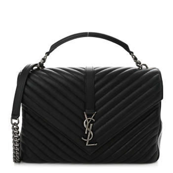 SAINT LAURENT Sheepskin Matelasse Chevron Monogram Large College Satchel Black