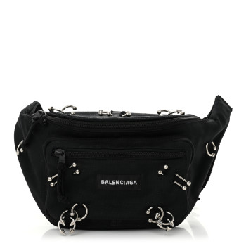 BALENCIAGA Nylon Canvas Logo Piercing Explorer Beltpack Black White