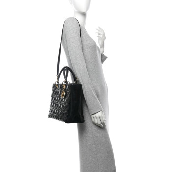 CHRISTIAN DIOR Patent Cannage Large Lady Dior Black