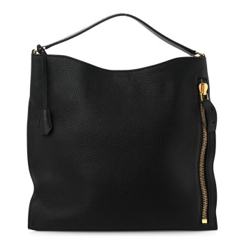 TOM FORD Pebbled Calfskin Large Alix Padlock Zip Hobo Bag Black