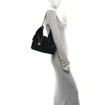 CHANEL Suede Quilted Small Chanel 25 Handbag Black