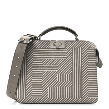 FENDI Cuoio Romano Striped Macro FF Bicolor Mini Peekaboo I SEE U Satchel Ghianda