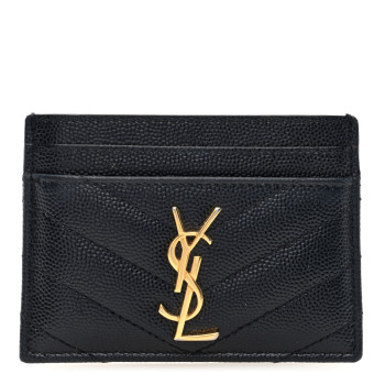 SAINT LAURENT Grain De Poudre Matelasse Chevron Monogram Credit Card Case Black