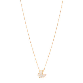 VAN CLEEF & ARPELS 18K Rose Gold Diamond Mother of Pearl Two Butterfly Pendant Necklace