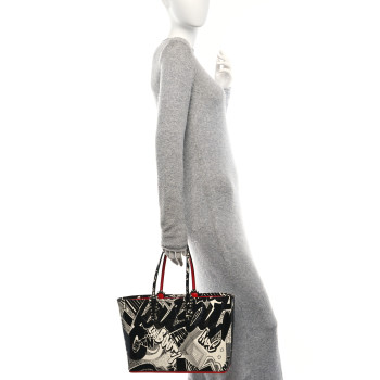 CHRISTIAN LOUBOUTIN Patent Metro Graf Spikes East West Cabata Tote Black