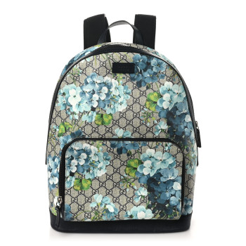 GUCCI GG Supreme Monogram Blooms Medium Day Backpack Beige Blue Navy