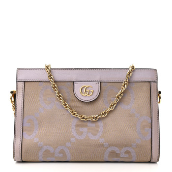 GUCCI Monogram Jumbo GG Textured Dollar Calfskin Small Ophidia Chain Shoulder Bag Beige Lapis