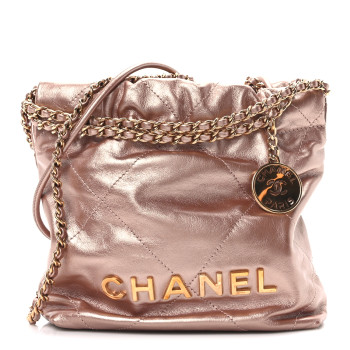 CHANEL Metallic Calfskin Quilted Mini Chanel 22 Copper