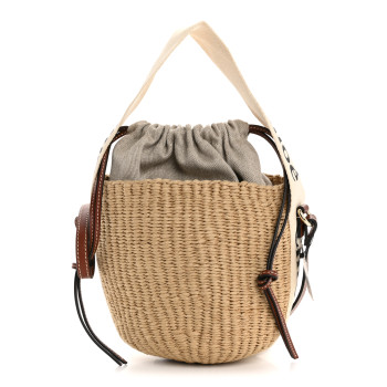 CHLOE X MIFUKO Raffia Calfskin Small Woody Basket Shoulder Bag Beige Brown