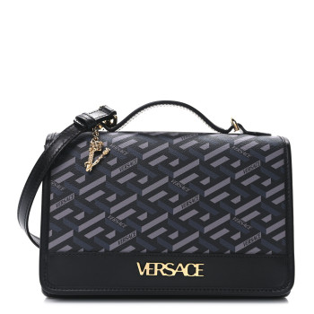 VERSACE Coated Canvas La Greca Signature Top Handle Bag Black
