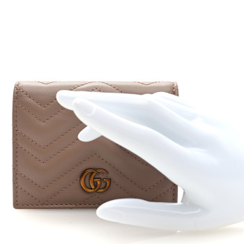 GUCCI Calfskin Matelasse GG Marmont Card Case Wallet Porcelain Rose