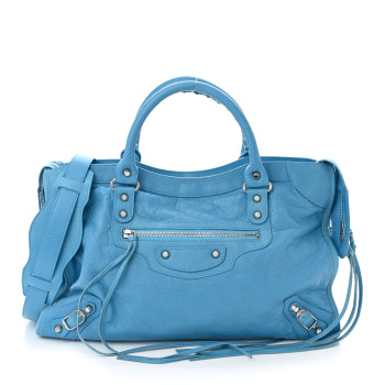 BALENCIAGA Agneau Classic Silver Hardware City Bleu Azur Clair