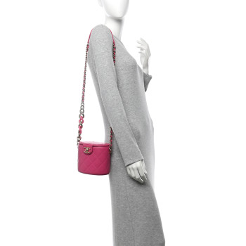 CHANEL Lambskin Resin Elegant Chain Vanity Case Dark Pink